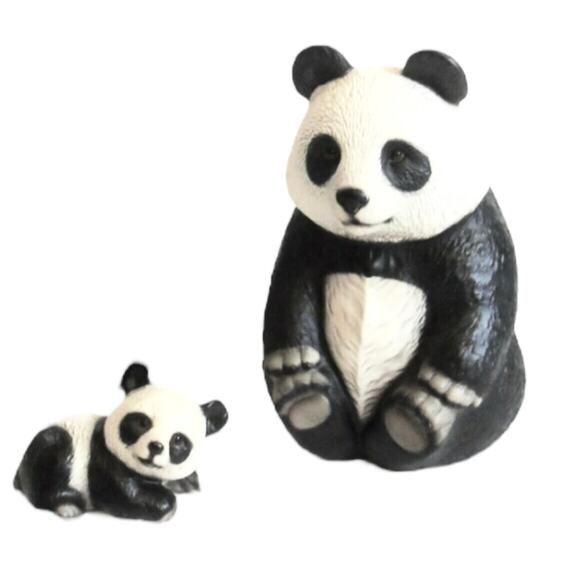 Harvey Knox Kingdom Set 2 PANDA BEAR Ceramic Mama and Baby Cub Family Figurines - Picture 1 of 9